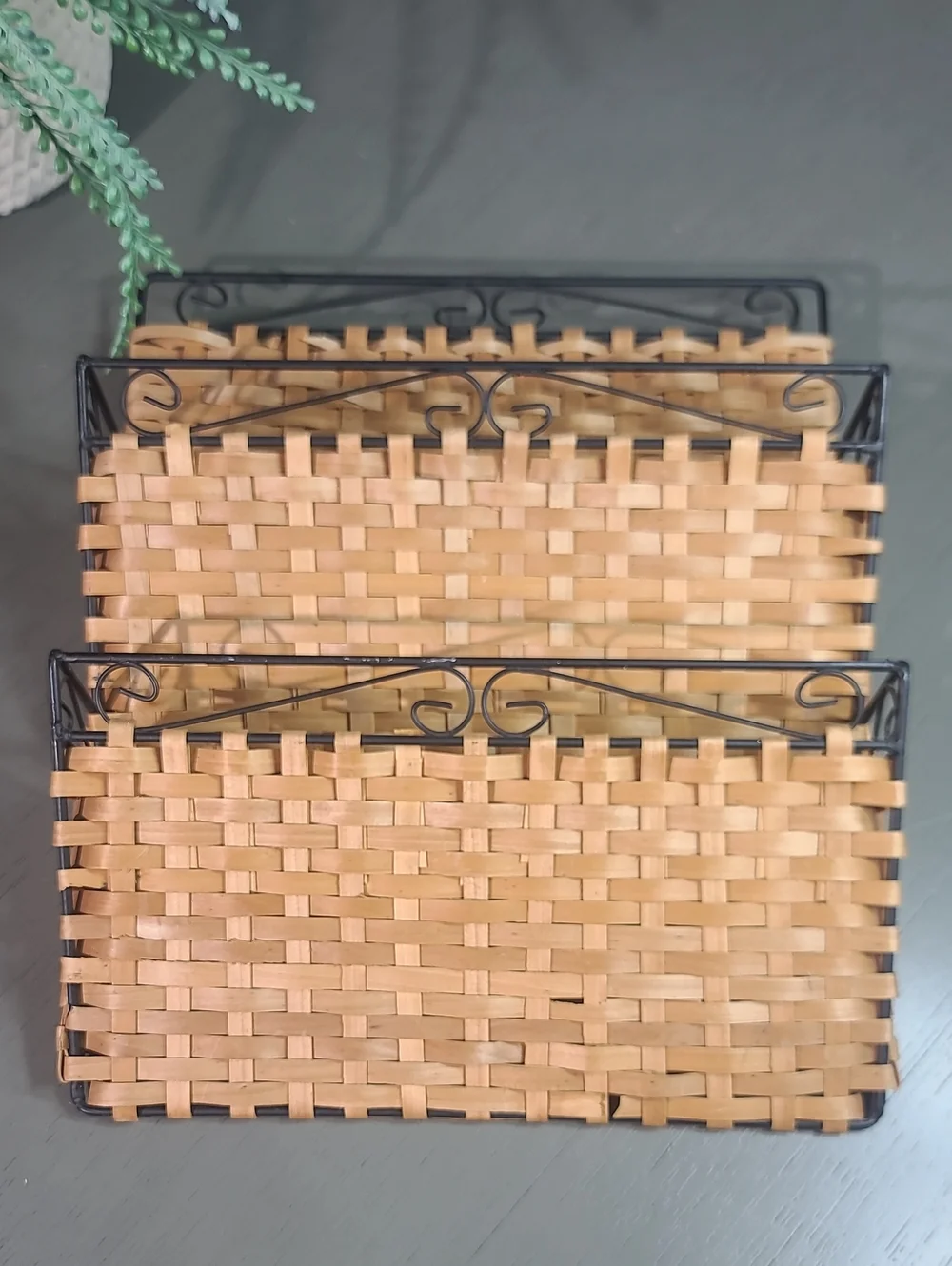Woven Basket Organizer with Black Metal Accents